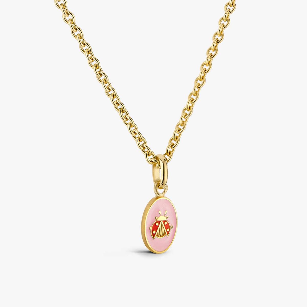 pendentif coccinelle, rose poudré, or jaune