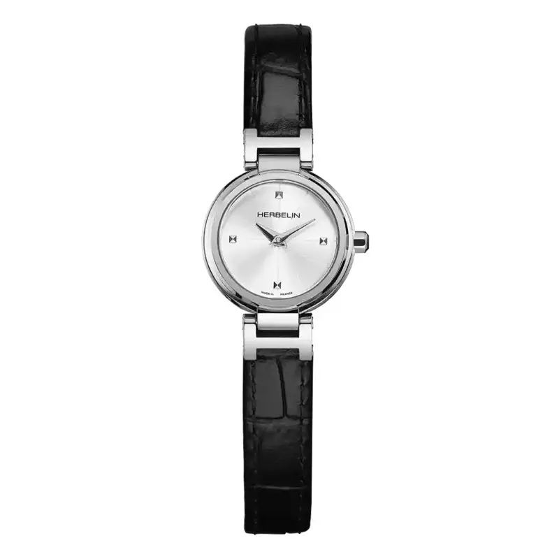montre lady h ronde, cuir noir
