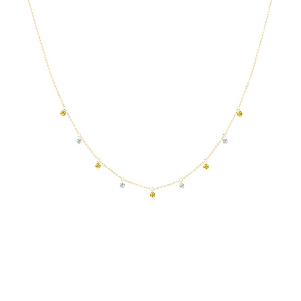 collier mini rivière confetti, diamants et saphirs jaunes, or jaune