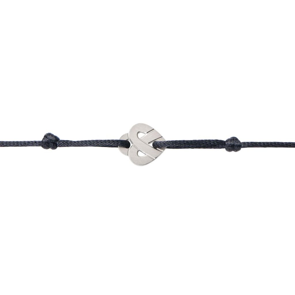 bracelet cœur entrelacé titane, cordon noir