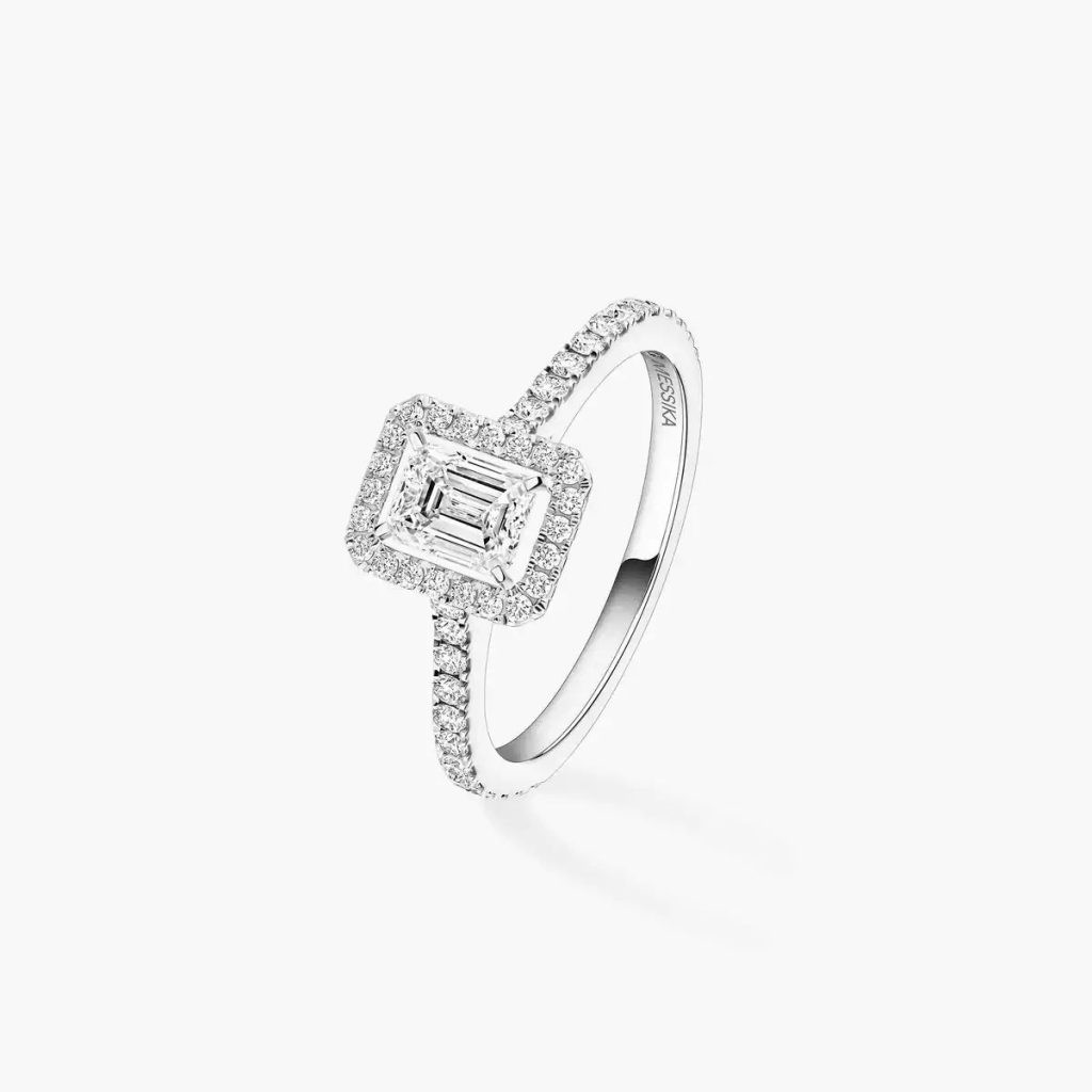 bague joy diamant émeraude 0.40ct, or blanc, t 52