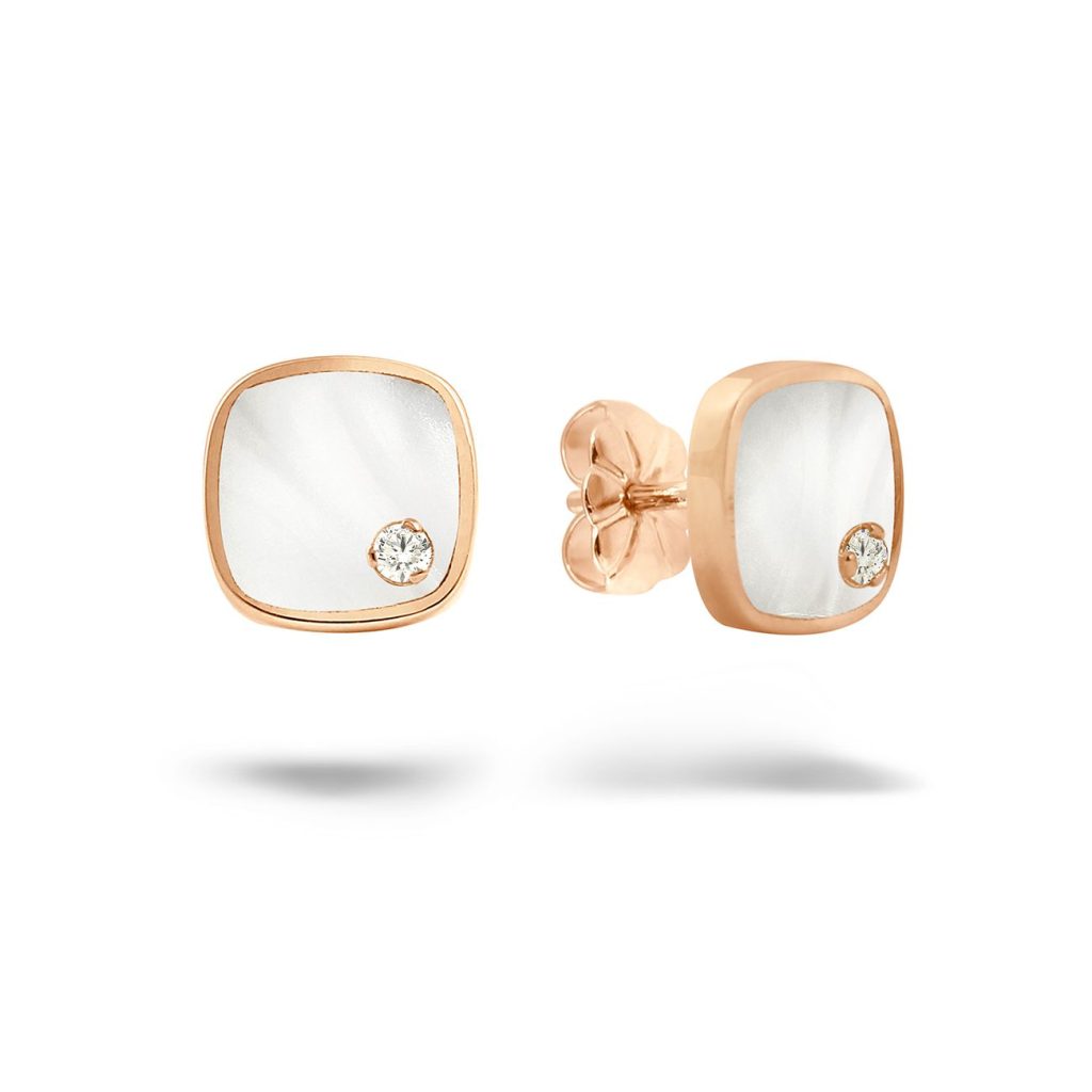 boucles d'oreilles résine blanche et diamant, or rose
