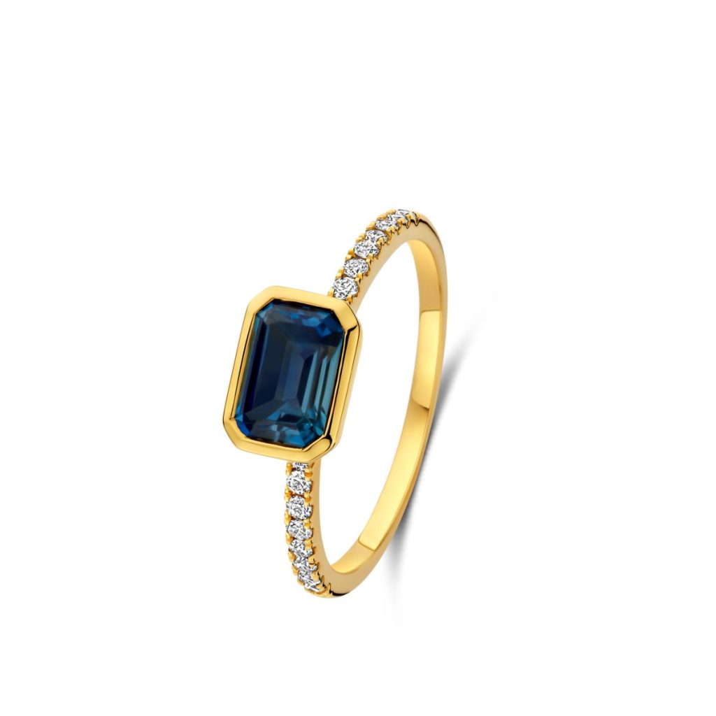 bague etna topaze blue london, diamants, or jaune, t 54