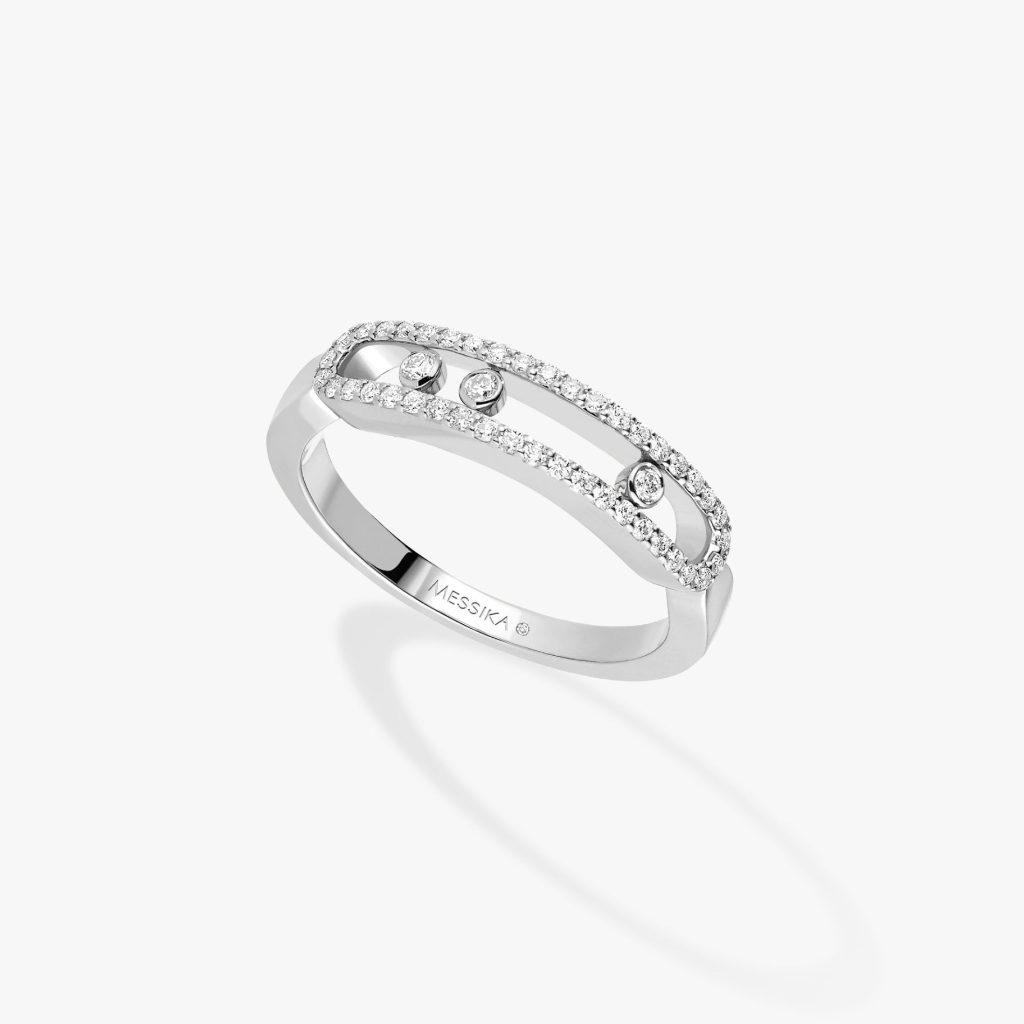 bague baby move pavée diamants, or blanc, t 54