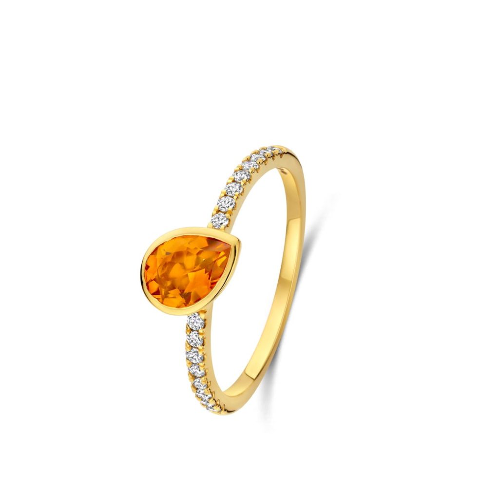 bague etna citrine et diamants, or jaune, t 53
