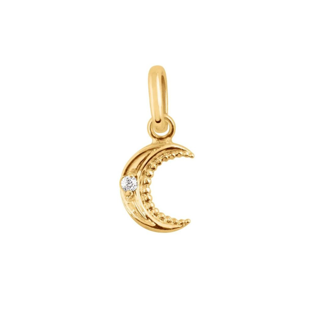 pendentif lune, diamant, or jaune
