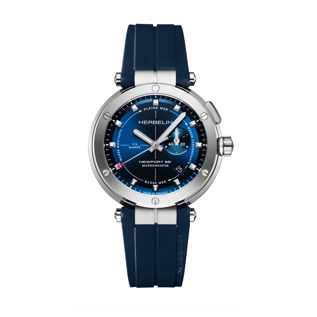 montre newport mareographe, acier & bleu