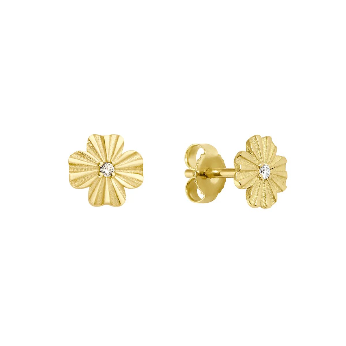 boucles d'oreilles trèfle lumière, diamant, or jaune