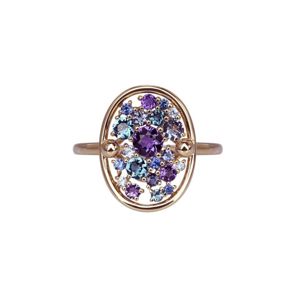 bague sac de billes multi pierres, or rose