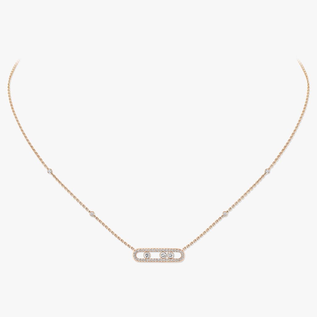 collier baby move, pavé diamants, or rose