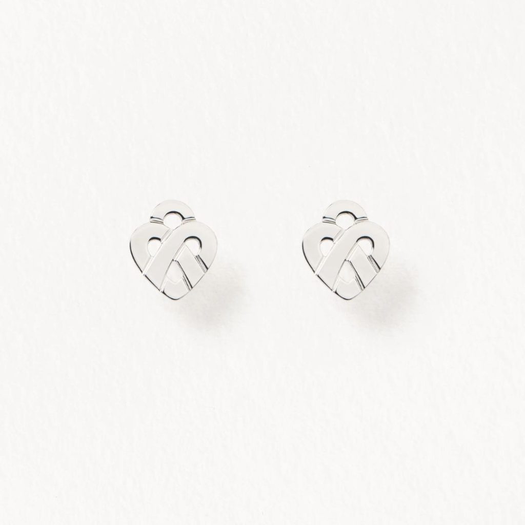 boucles d'oreilles cœur entrelacé, or blanc
