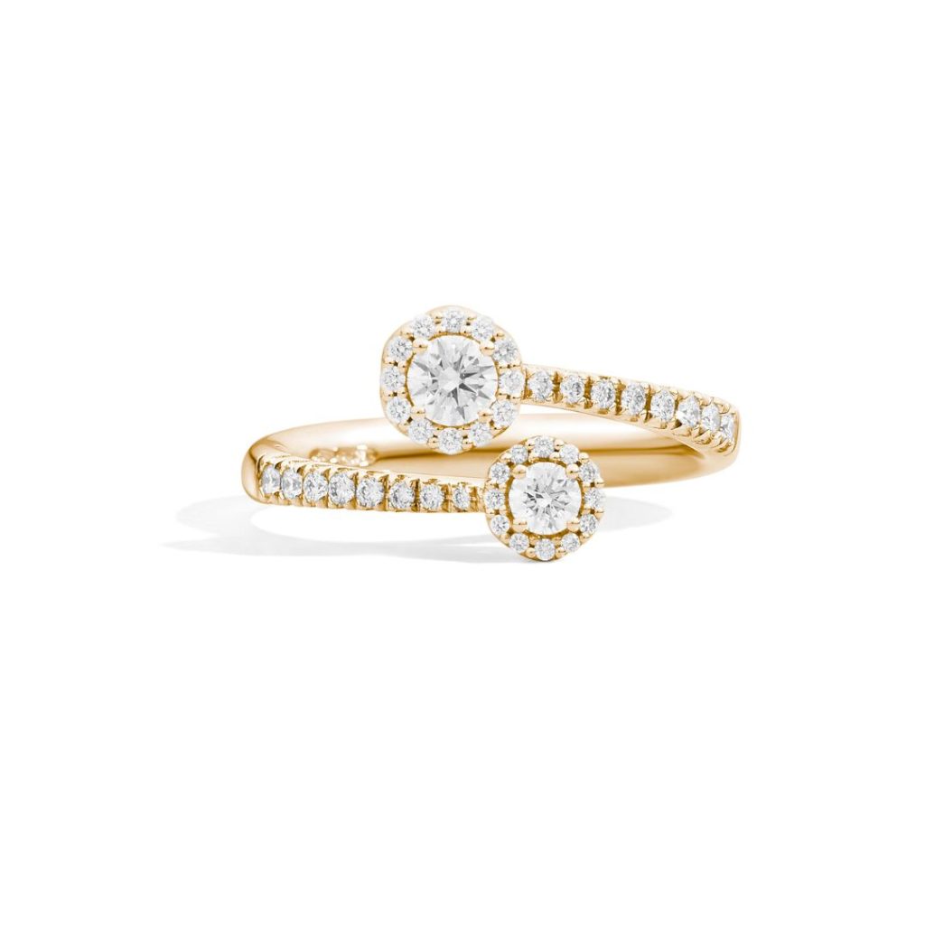 bague anniversary halo, pavée diamants, or jaune