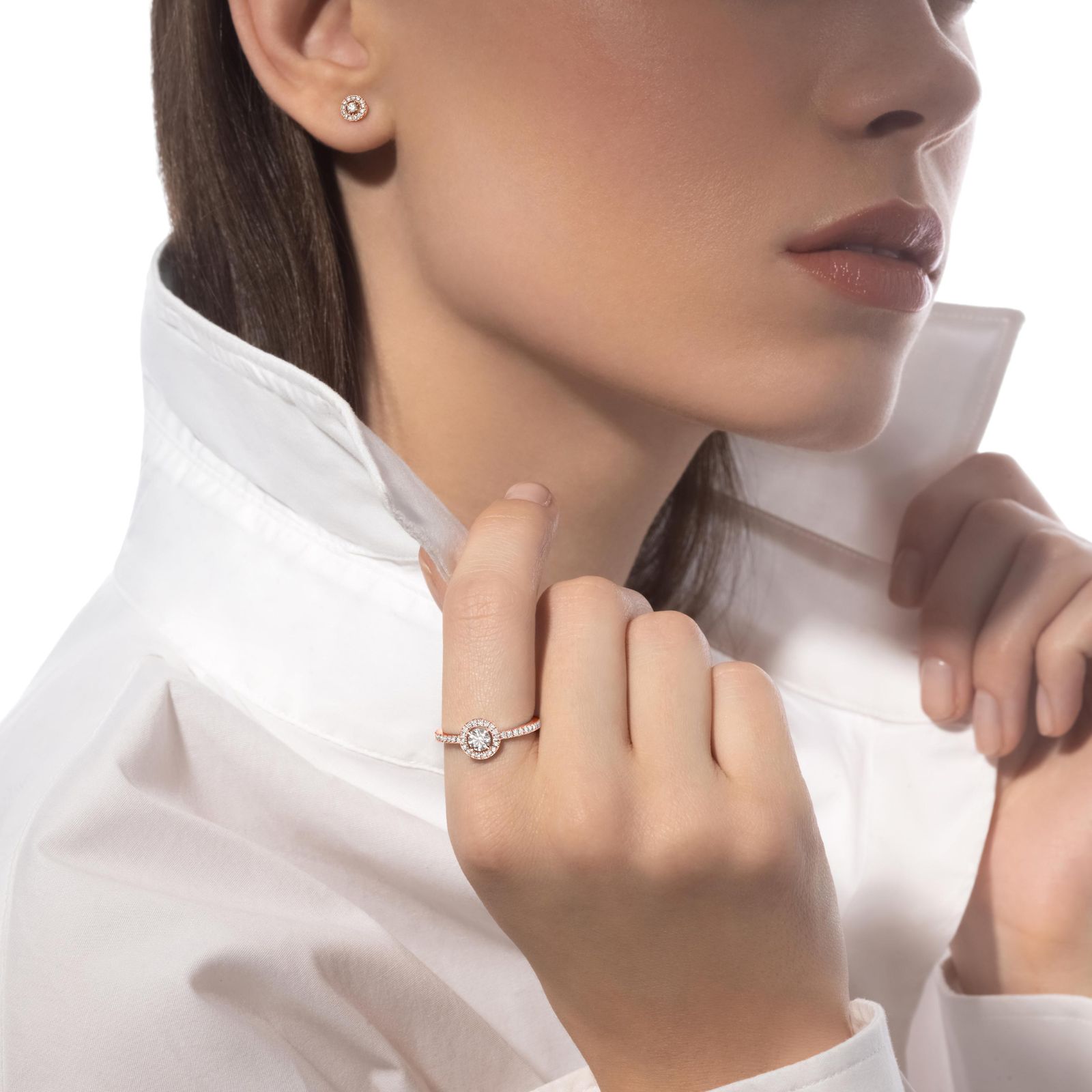 boucles d'oreilles joy xs, diamants ronds, or rose