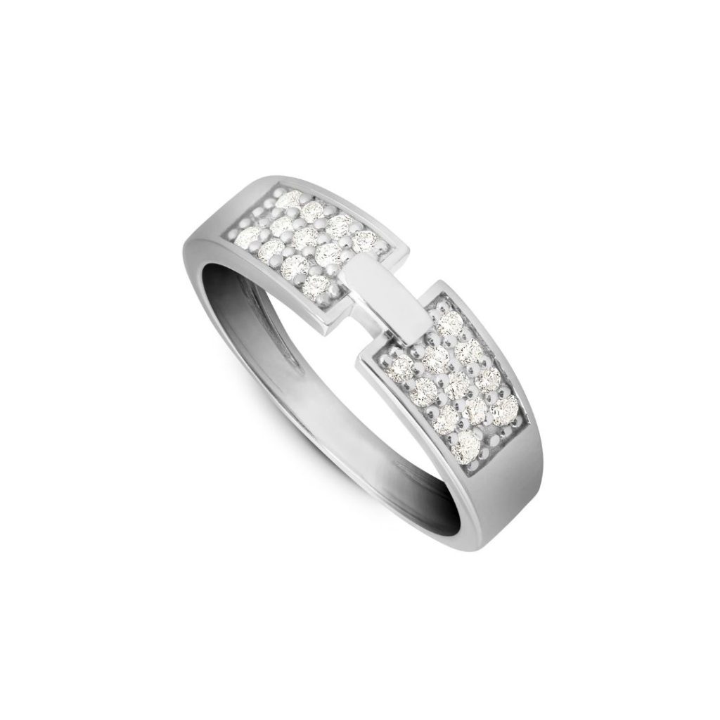 bague pavée diamants et lien or poli, or blanc, t 54
