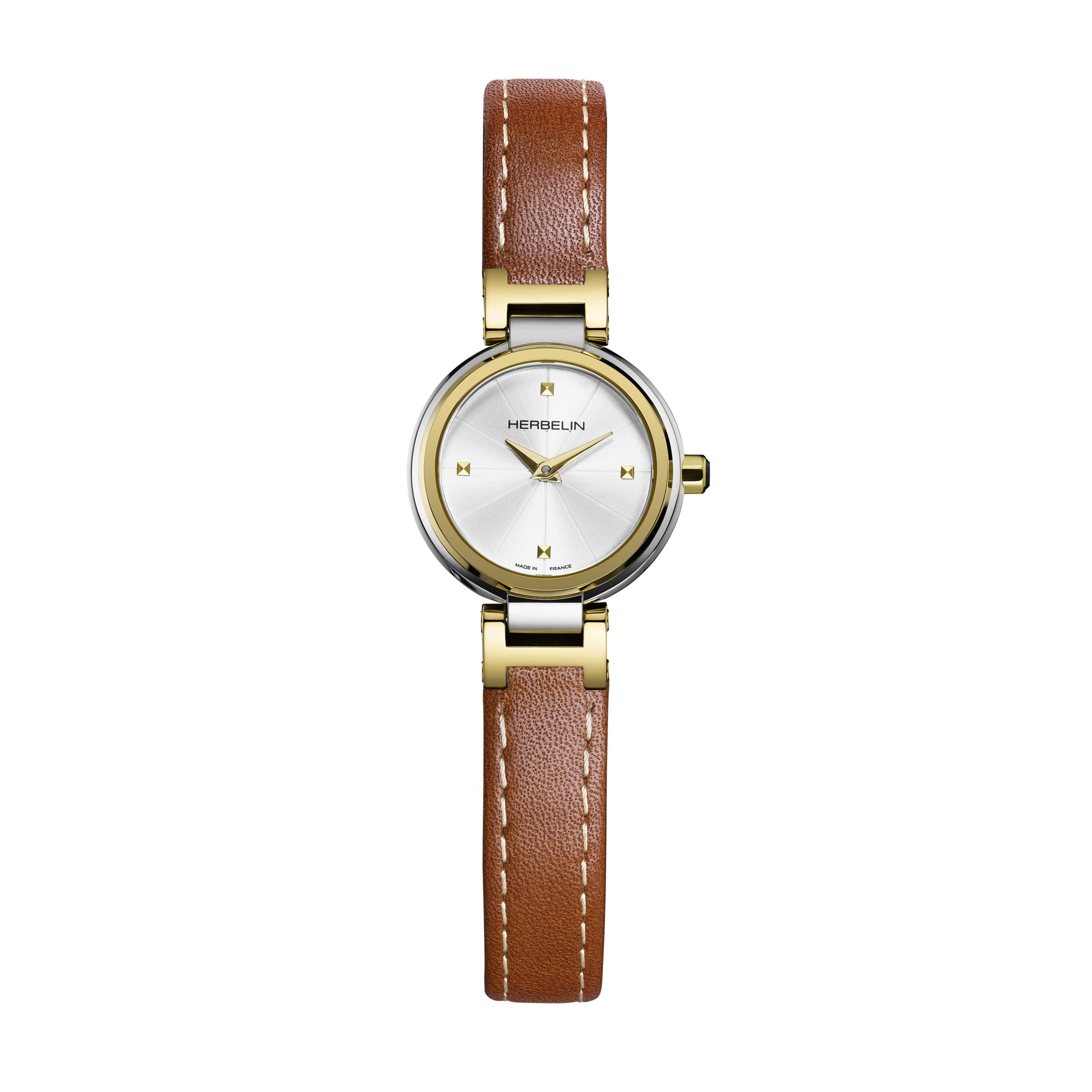 montre lady h acier & pvd or, cuir camel