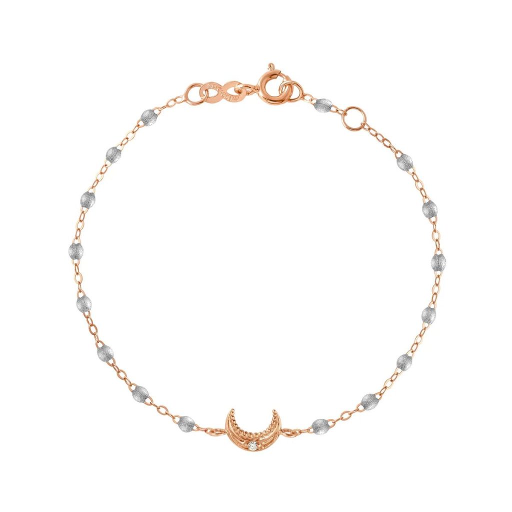 bracelet argent lune, diamant, or rose, 17 cm