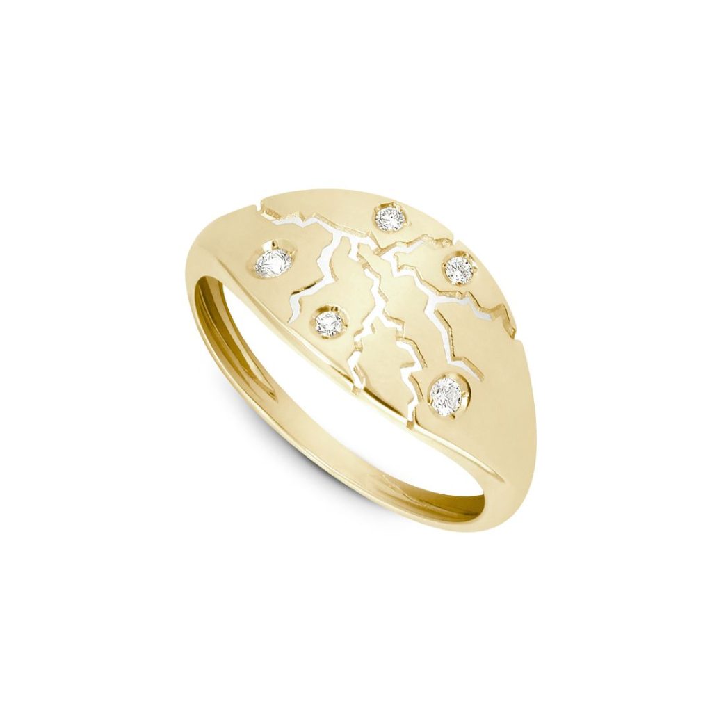 bague ajourée, diamants, or jaune, t 54