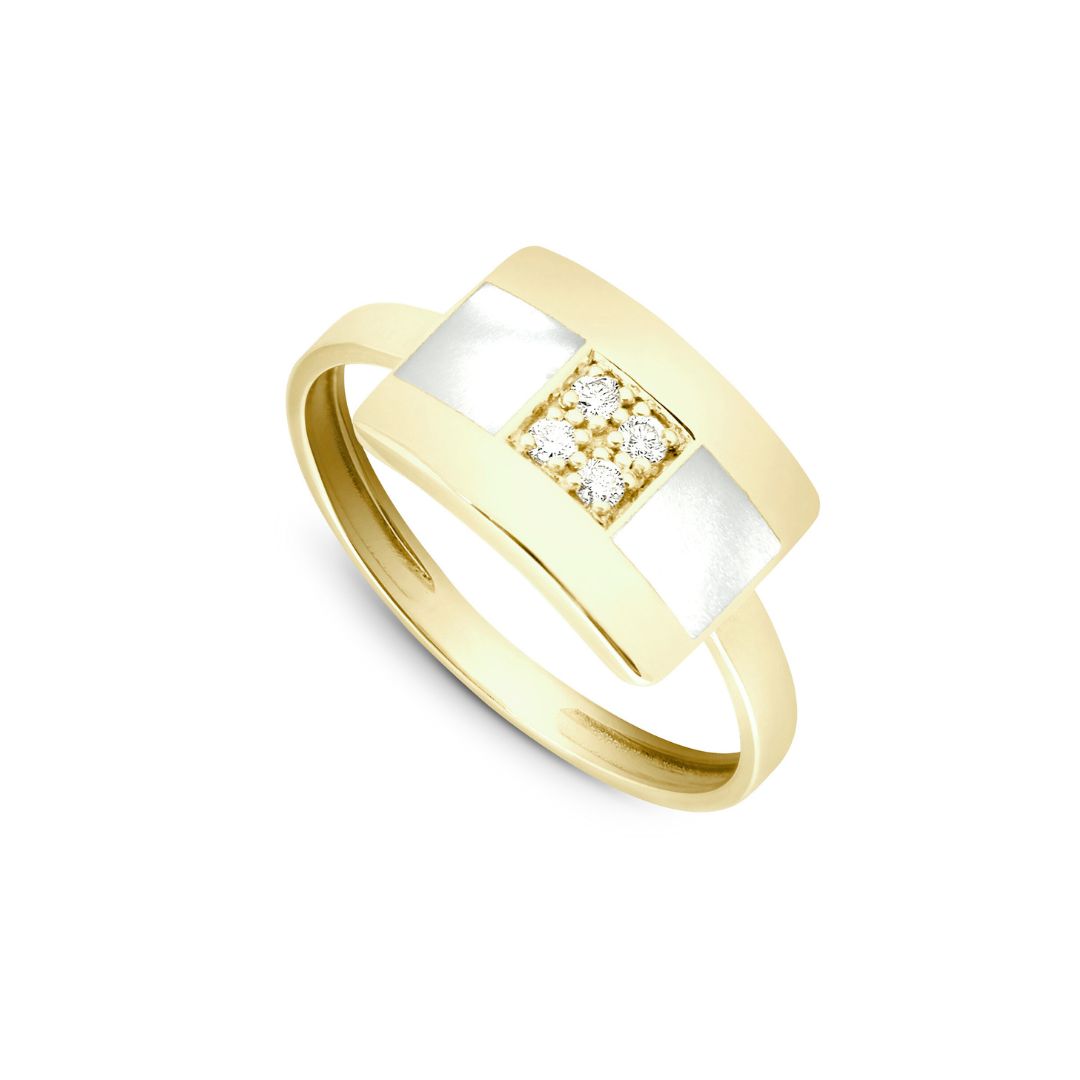 bague résine blanche et diamants, or jaune, t 53,5
