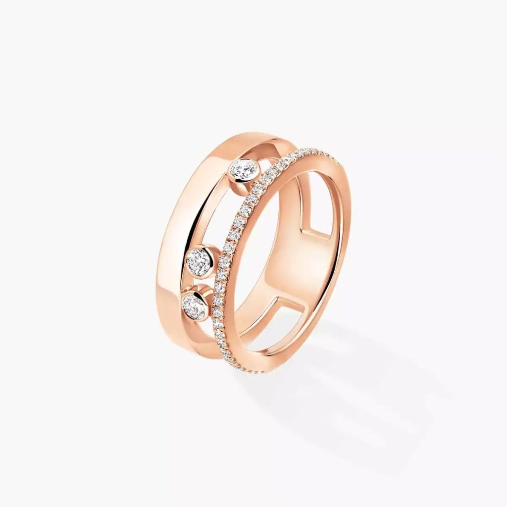 bague move romane, semi pavée diamants, or rose