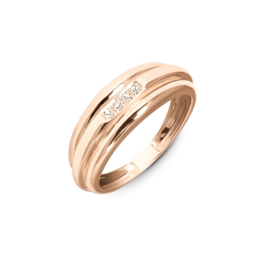 bague 3 anneaux, diamants, or rose, t 56