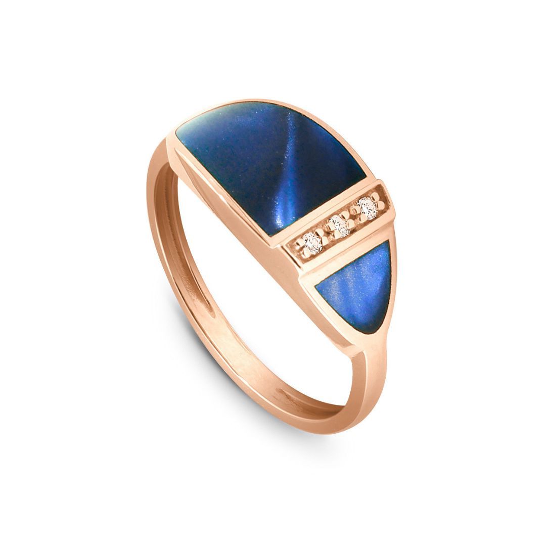 bague résinée bleu de prusse, diamants, or rose, t 54.5