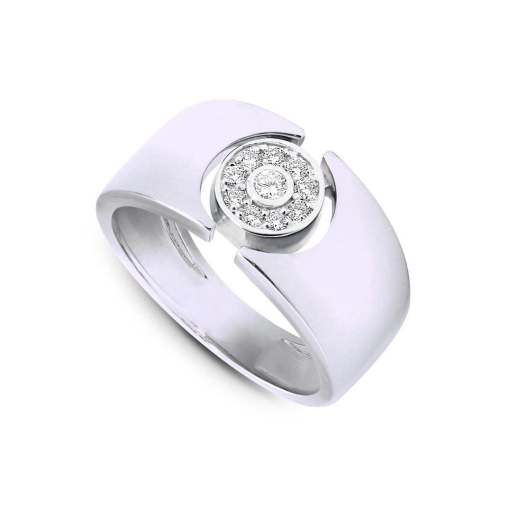 bague centre pavé diamants, or blanc, t 54