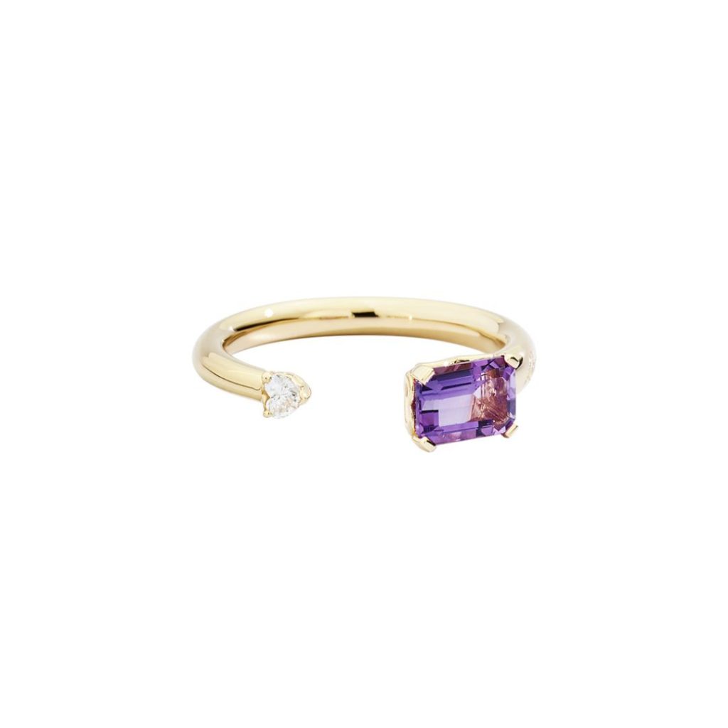 bague more améthyste et diamant, or jaune, t 53