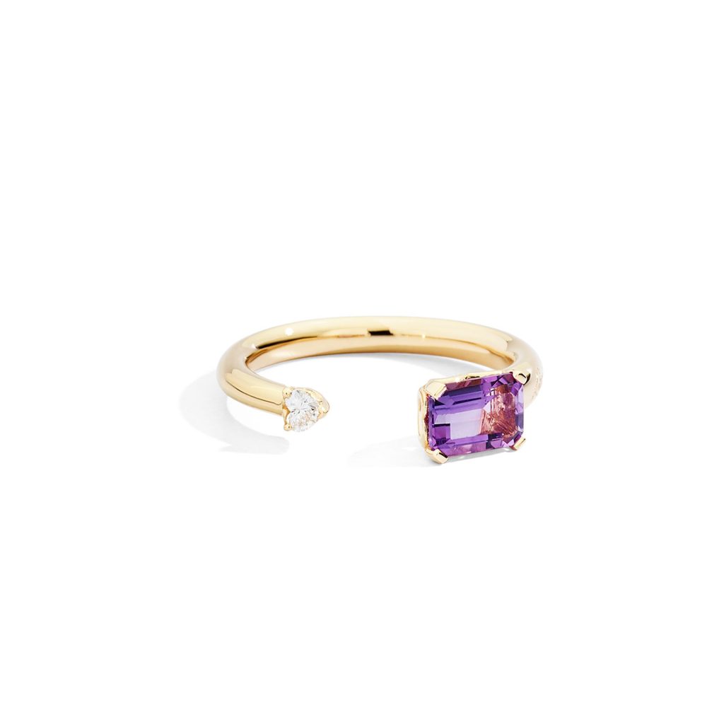 bague more améthyste et diamant, or jaune, t 53