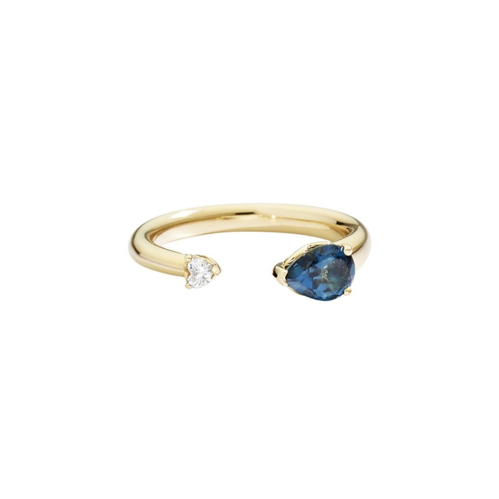 bague more topaze bleue et diamant, or jaune, t 53