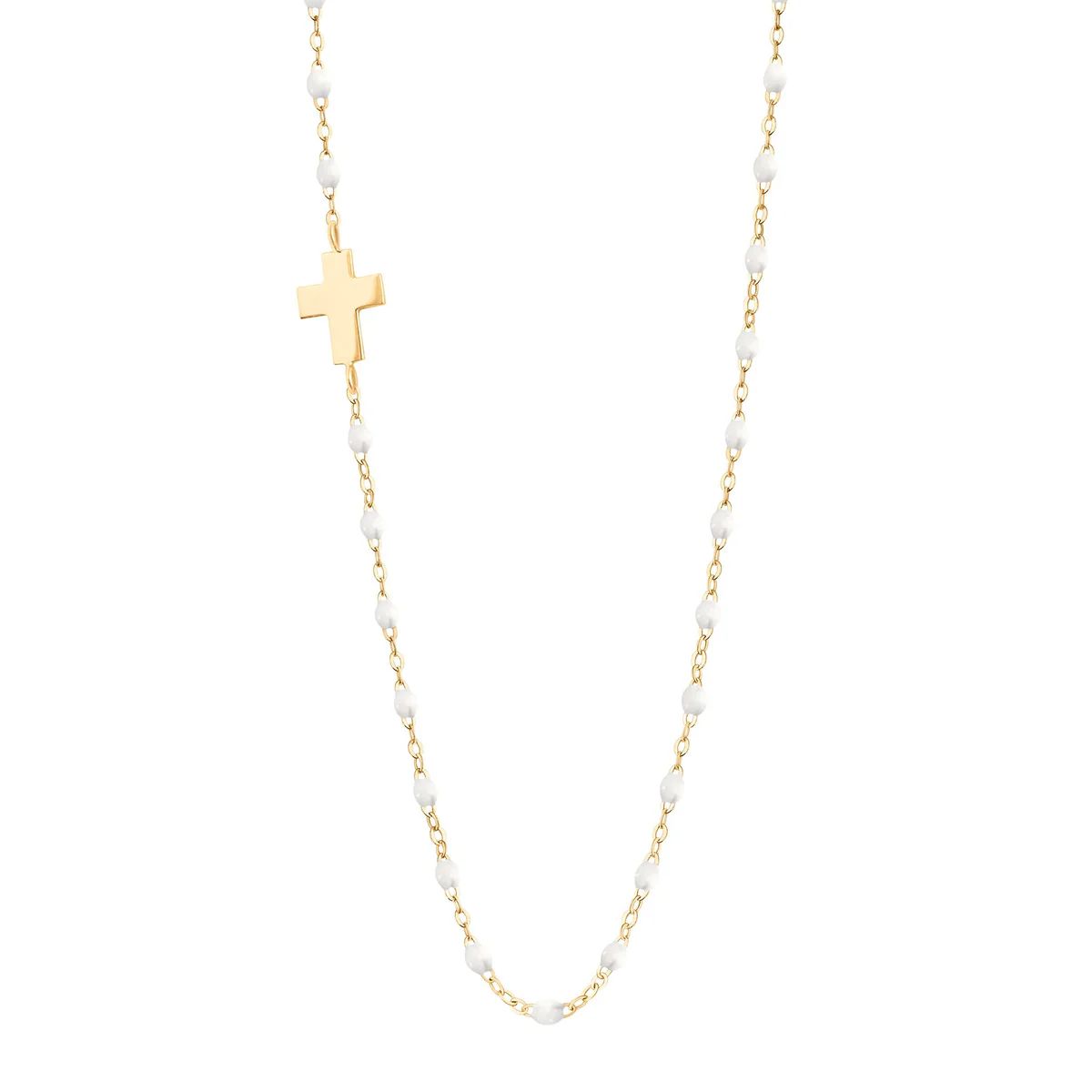 collier blanc croix de côté, or jaune, 55 cm