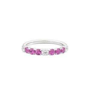alliance diamants et saphirs roses, or blanc