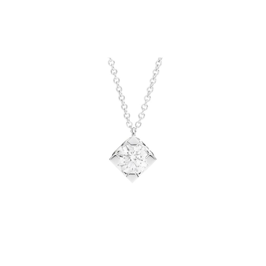 collier diamant square, or blanc