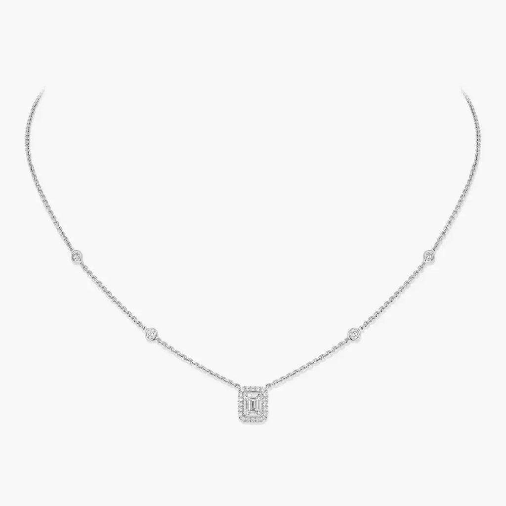 collier joy diamant taille émeraude 0.25, or blanc 18k