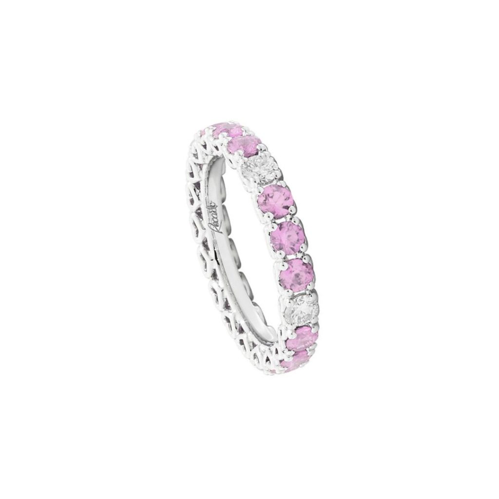 alliance chrome diamants et saphirs roses, or blanc, t 54