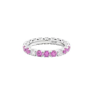 alliance chrome diamants et saphirs roses, or blanc