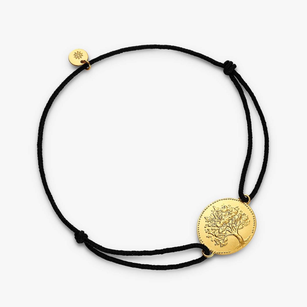 bracelet arbre de vie or jaune, cordon noir
