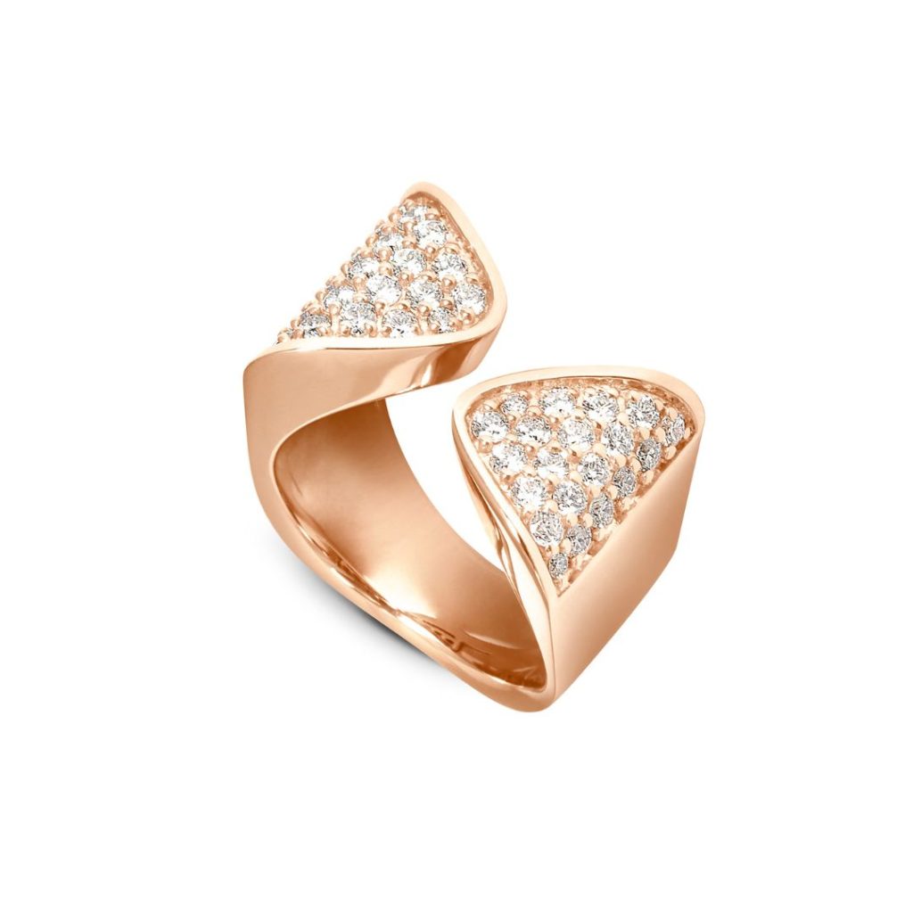 bague manhattan,pavée diamants, or rose, t 54