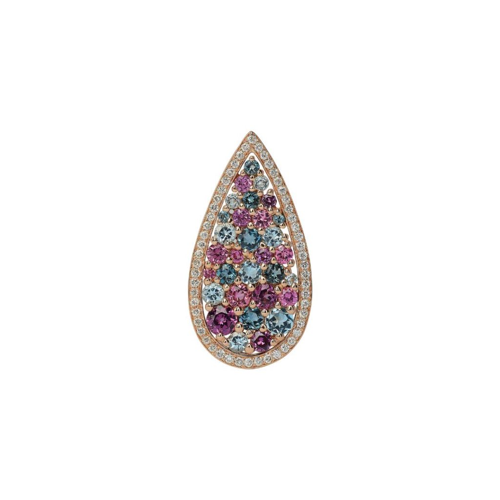 pendentif poire multi pierres fines et diamants, or rose