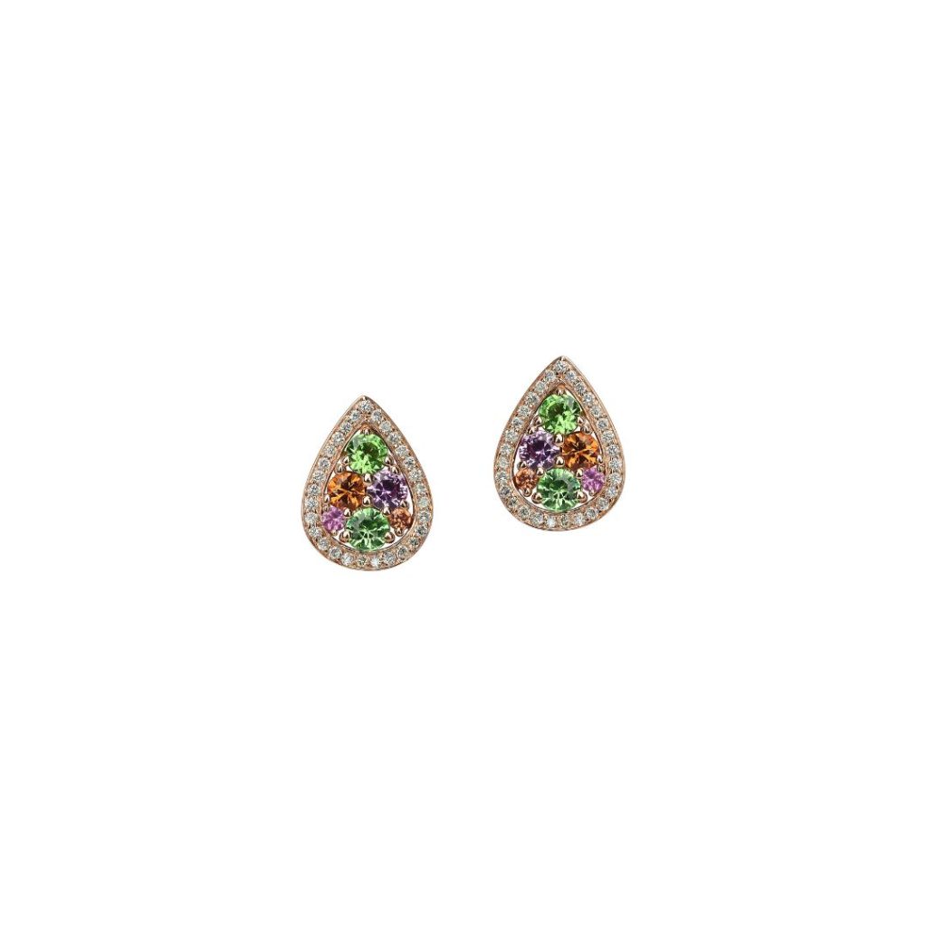 puces poires multi pierres et diamants, or rose