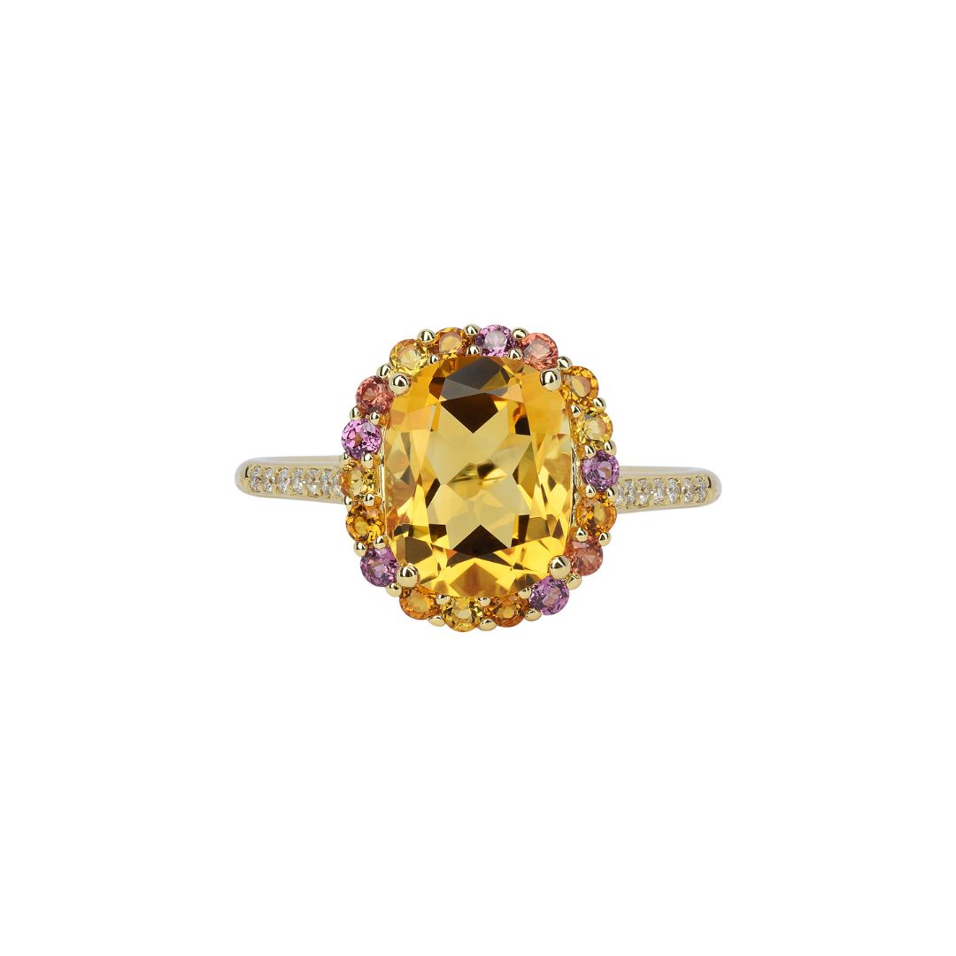 bague citrine, pierres fines et diamants, or rose