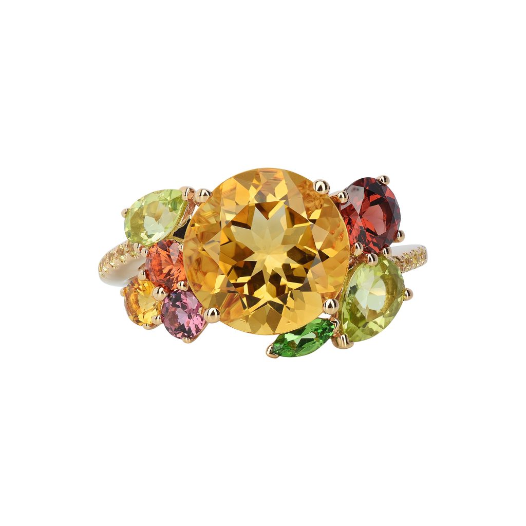 bague citrine et multi pierres fines, or rose