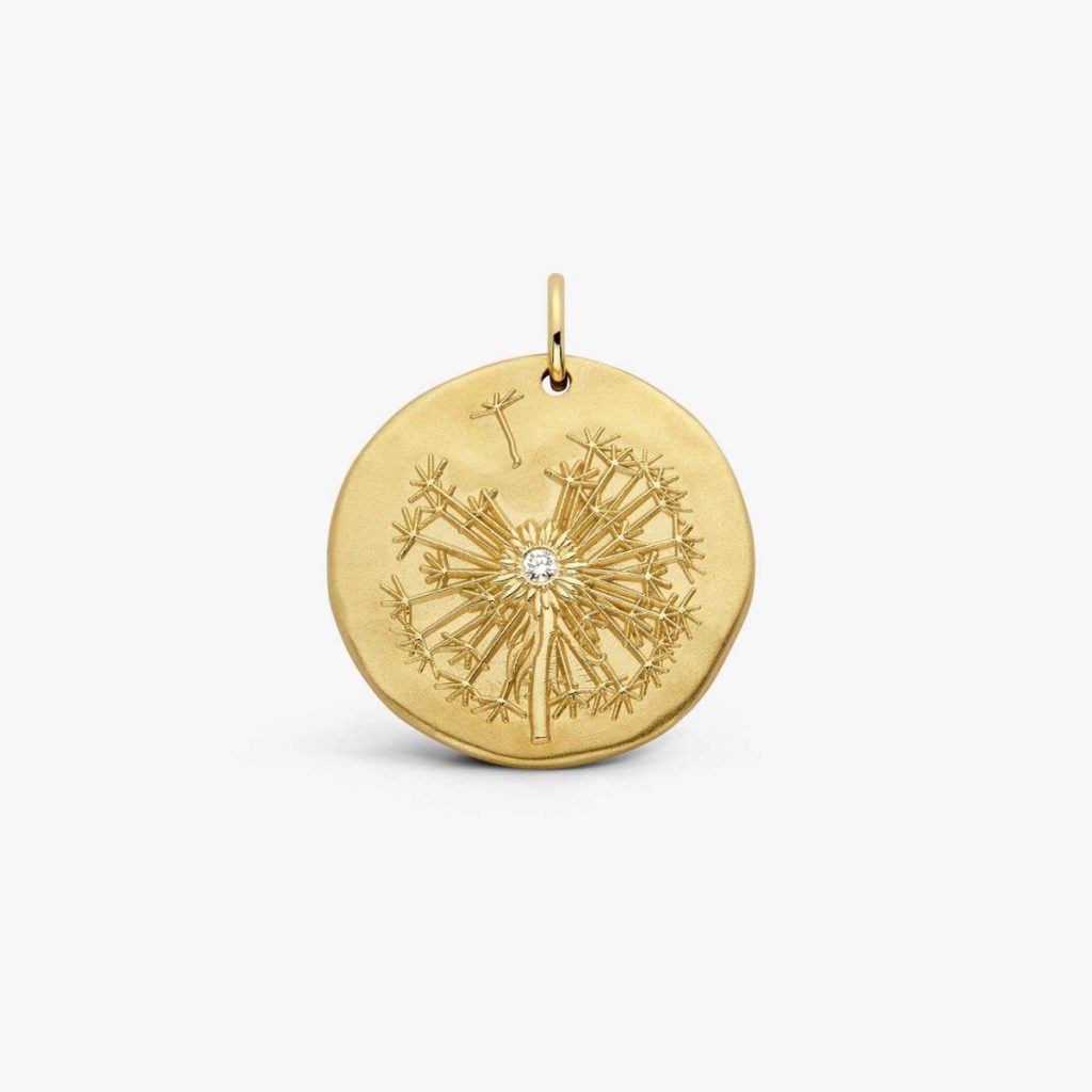 médaille le pissenlit or jaune & diamant 23mm