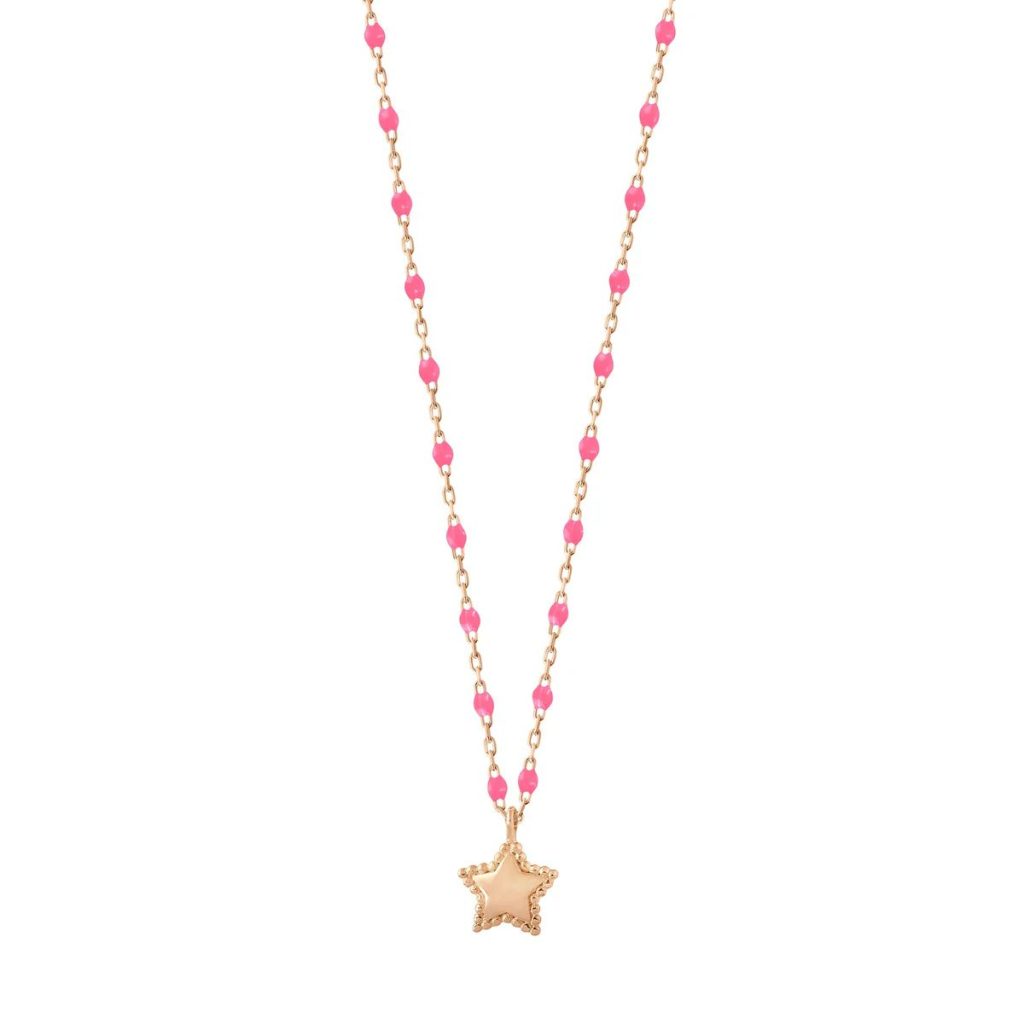 collier mini star, rose fluo, or rose