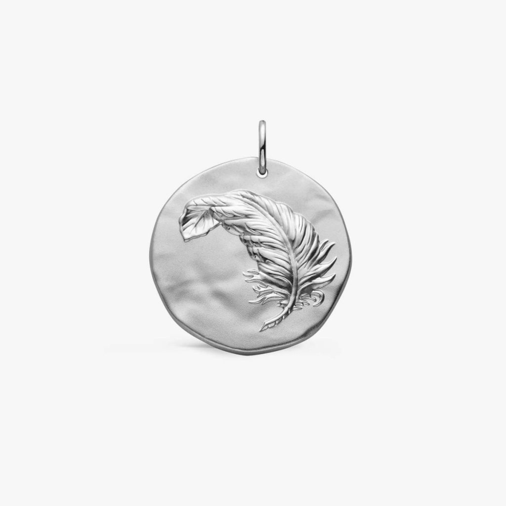 médaille "la plume" argent rhodié 25 mm