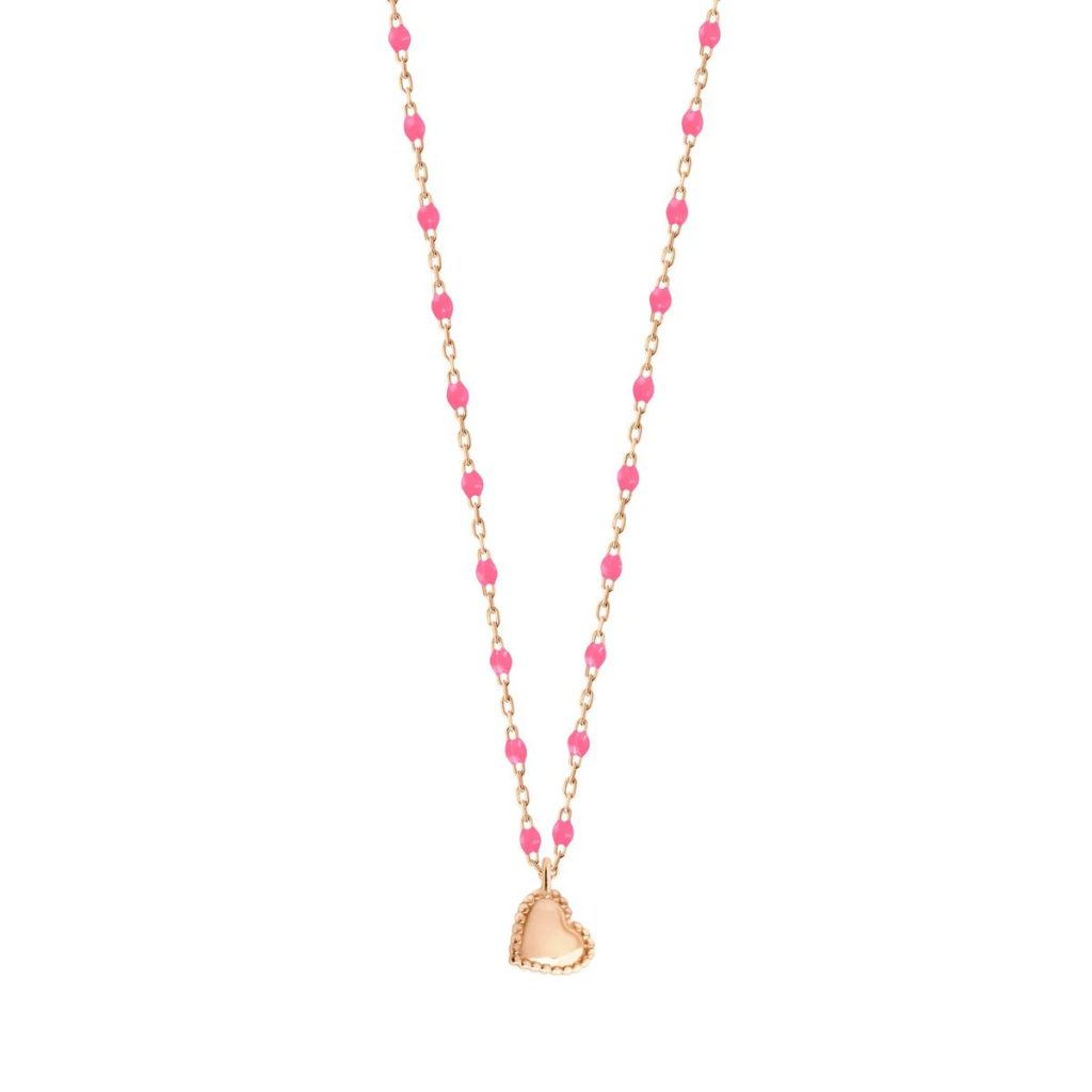 collier lucky cœur, rose fluo, or rose, 40 cm