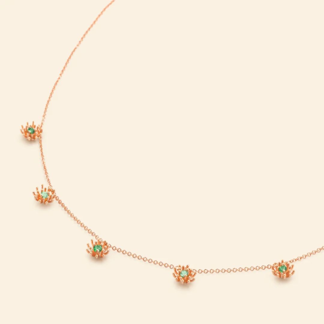 collier le petit cactus, tsavorites et grenats mint, or rose