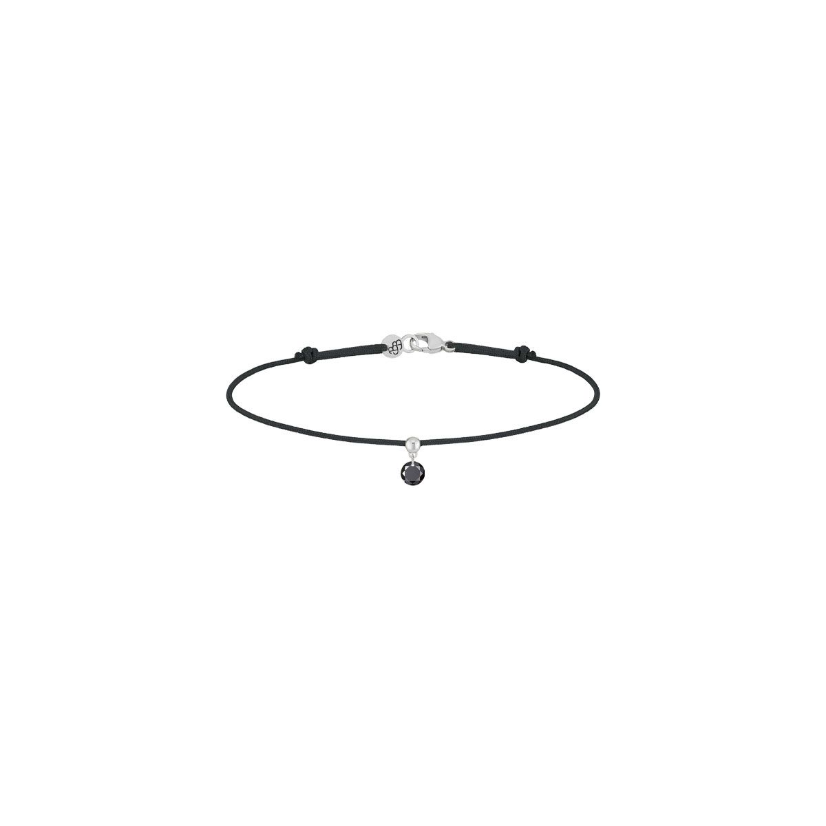 bracelet diamant noir sur cordon noir, or blanc