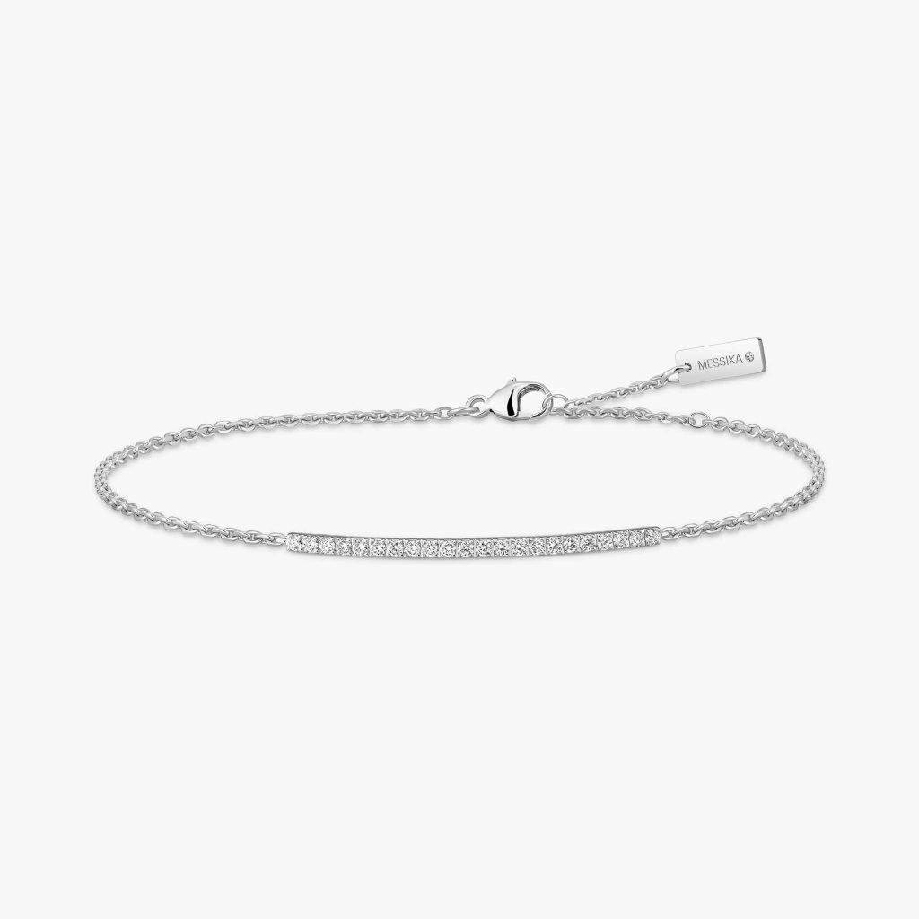 bracelet gatsby barette pavée diamants, or blanc