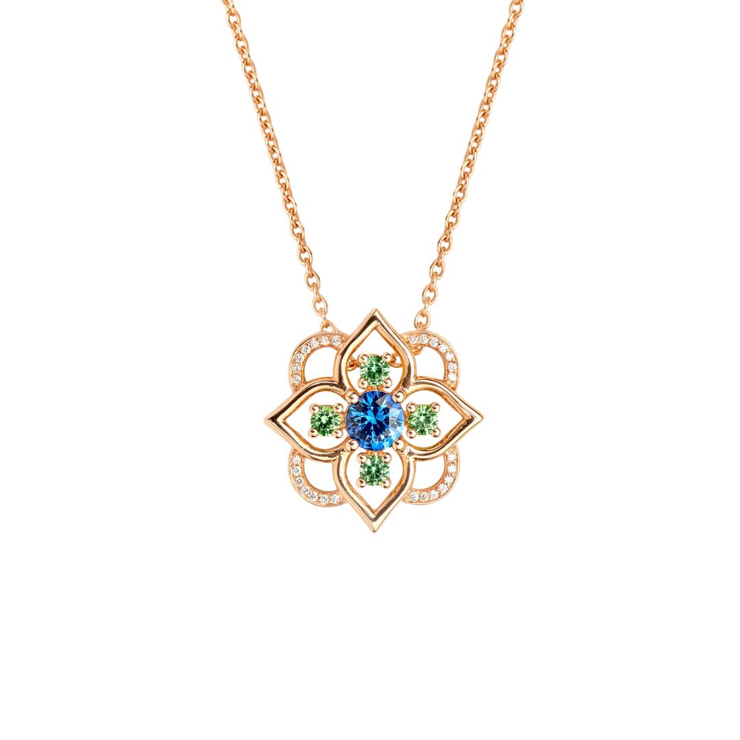 collier giardino saphir et tsavorites, or rose
