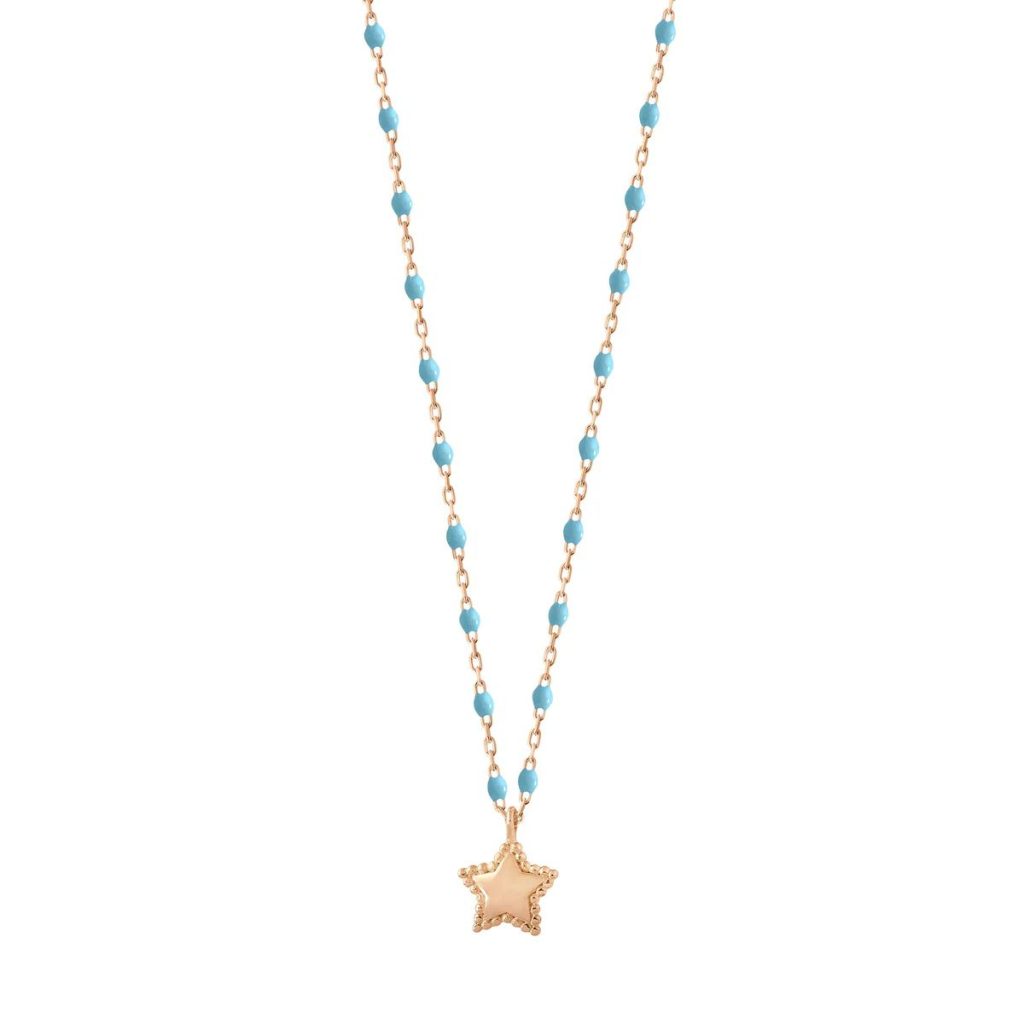 collier mini star, résine turquoise, or rose